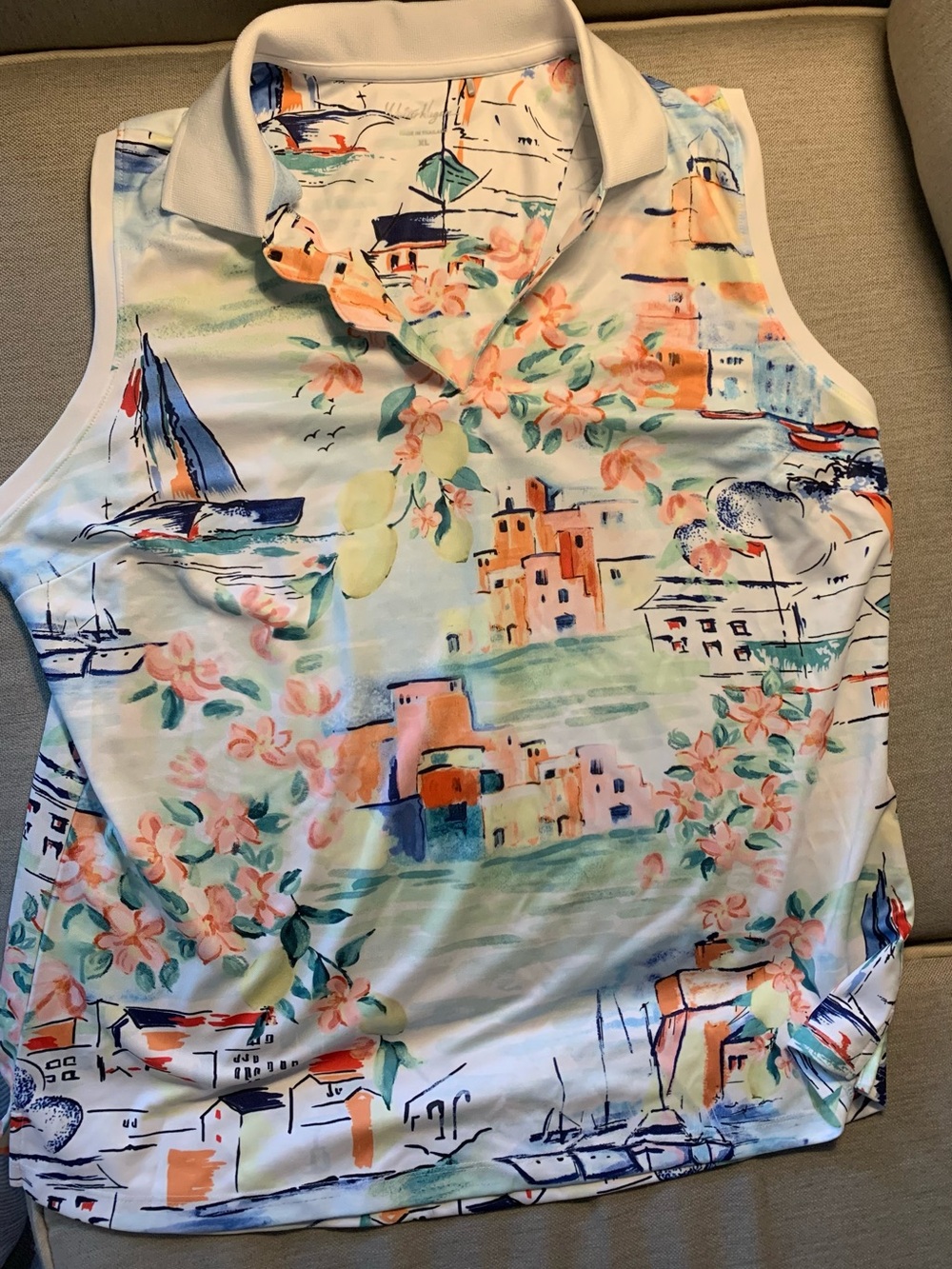 Walter Hagen White Multicolor Abstract Print Top